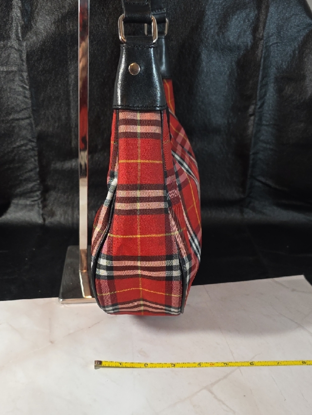 Burberry Red Plaid Shoulder Bag with Black Trim - Picture 3 of 15